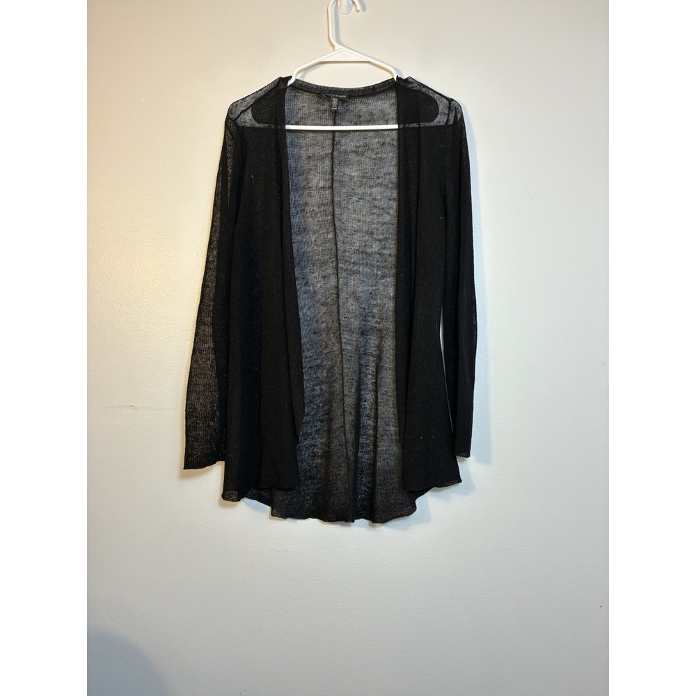 Eileen Fisher‎ Open Front Cardigan PS Oversized Black Hemp Open Knit Minimalist